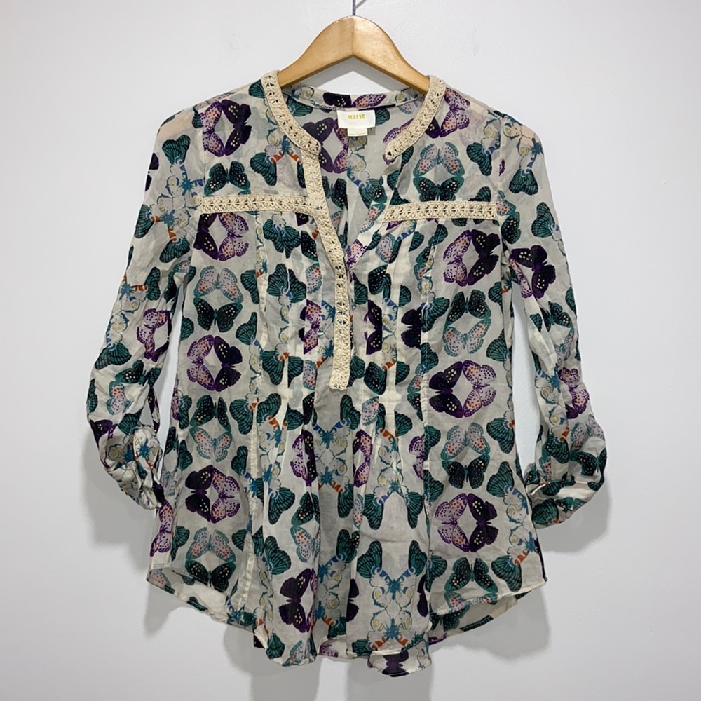 Anthropologie Maeve Butterfly Blouse Women Size 0